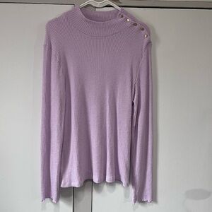 J. Crew Lavender Ribbed Knit Sweater Gold Button Shoulder Detail Women’s XL